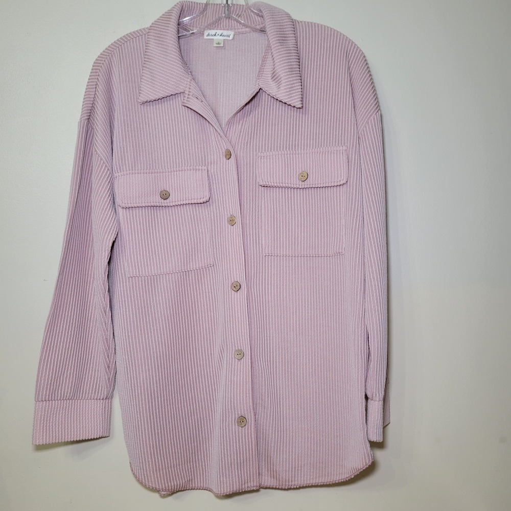Derek Heart Womens Pink Textured Corduroy Oversized Stretchy Button Up‎ Shirt M